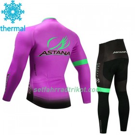 Radbekleidung Radtrikot Langarm + Lang Radhose 2017 Astana Pro Team Kinder Winter Thermal Fleece N003